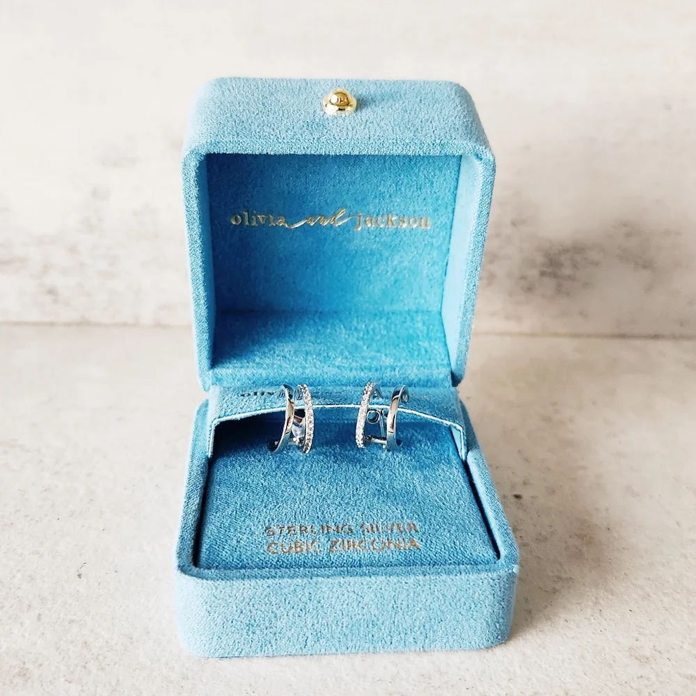 Olivia & Jackson NEW Sterling Silver Cubic Zirconia Double Hoop Huggie Earrings